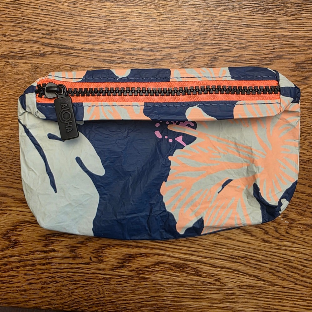 Aloha Collection Splash Proof Pouch Samudra Pape'ete Navy Peach Hibiscus Bag - Picture 5 of 9